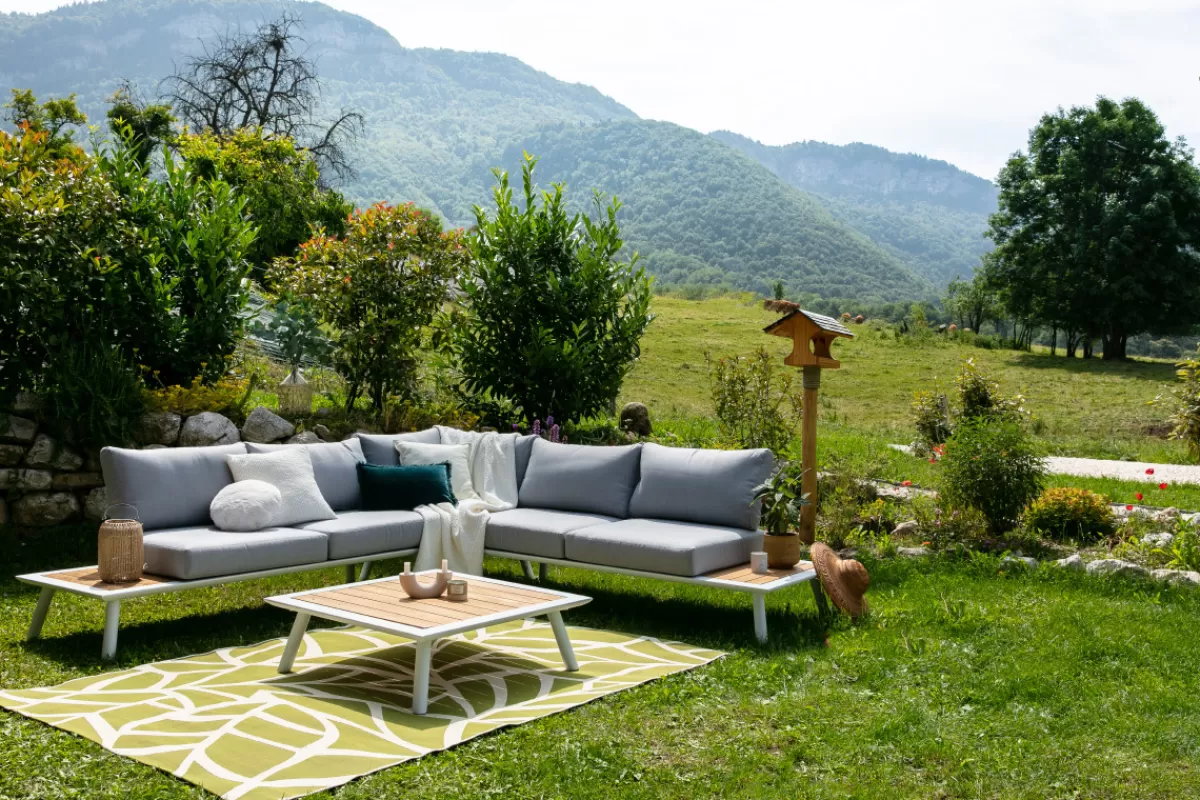 Miliboo Alfombras-Alfombras interior exterior blanco crema y verde 160 x 230 cm GARANCE