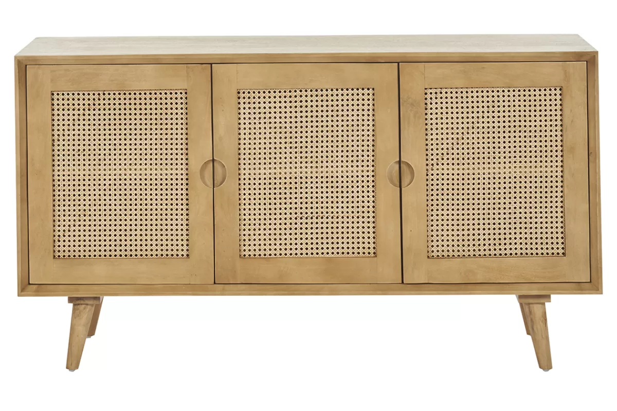 Miliboo Aparadores-Aparador 3 puertas de madera de mango y ratán 145 cm LAKA