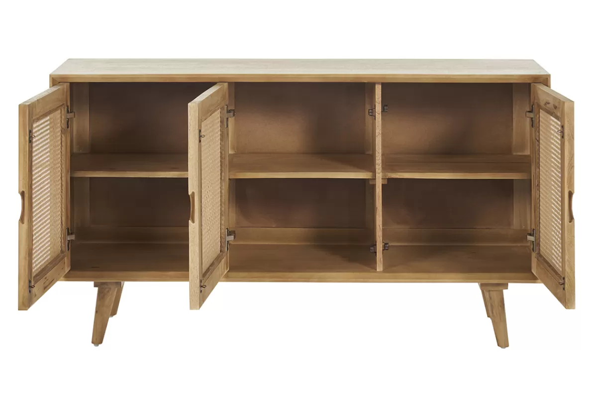 Miliboo Aparadores-Aparador 3 puertas de madera de mango y ratán 145 cm LAKA