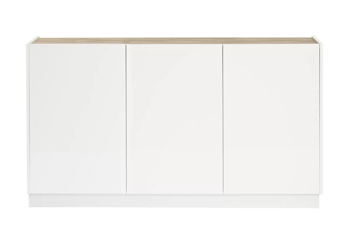 Miliboo Aparadores-Aparador 3 puertas lacado blanco brillo y diseño madera clara 155 cm NELIO