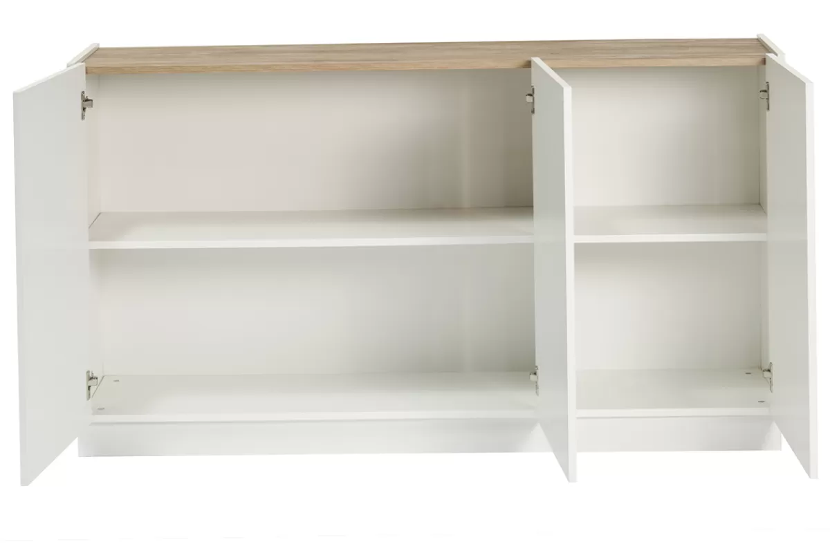 Miliboo Aparadores-Aparador 3 puertas lacado blanco brillo y diseño madera clara 155 cm NELIO