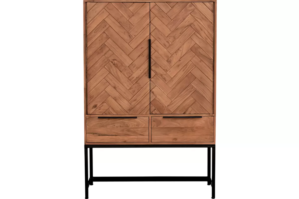 Miliboo Aparadores-Aparador alto de madera maciza en espiga y metal negro con 2 puertas y 2 cajones STICK