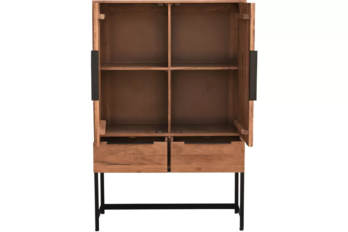 Miliboo Aparadores-Aparador alto de madera maciza en espiga y metal negro con 2 puertas y 2 cajones STICK