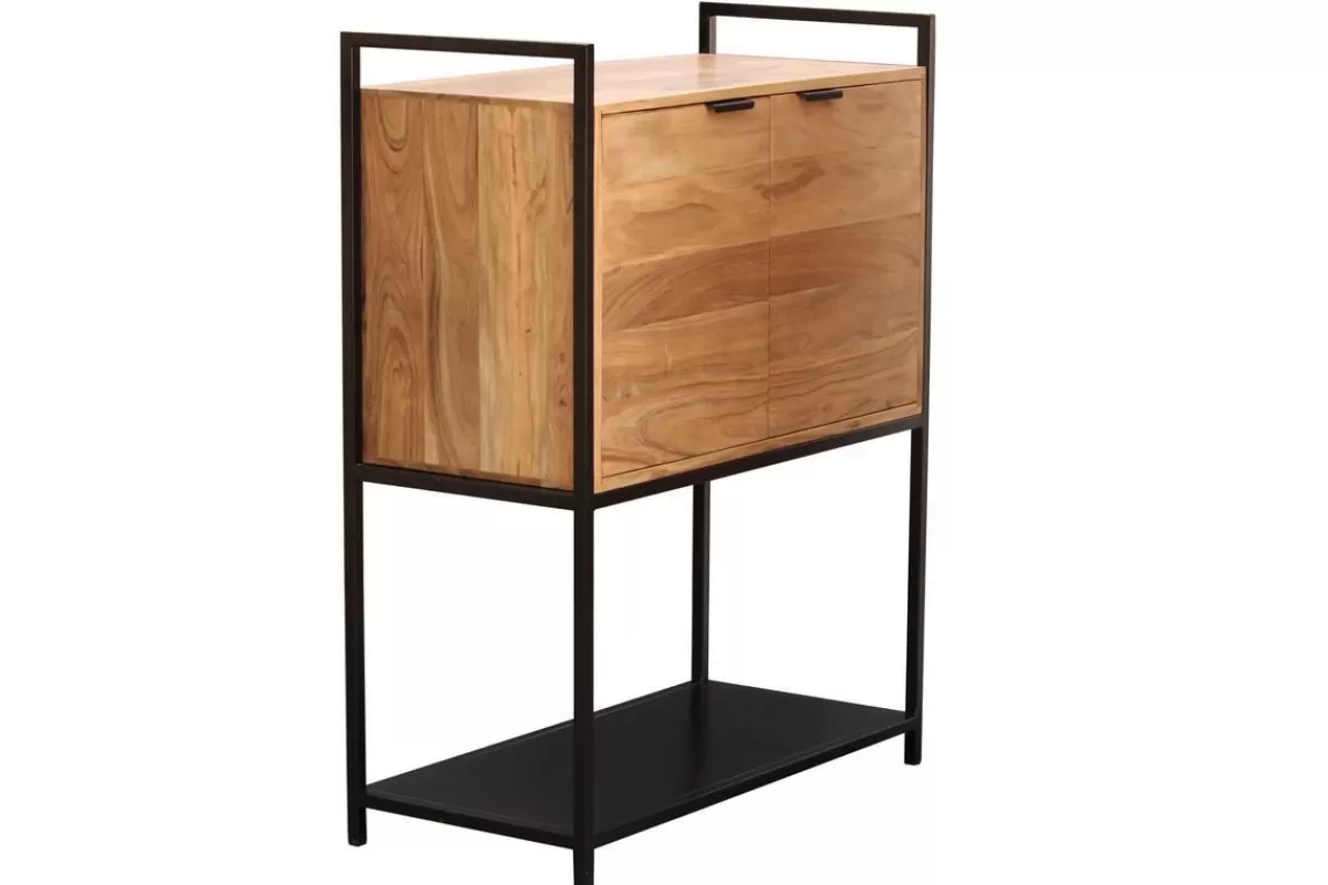 Miliboo Aparadores-aparador alto en acacia y metal negro A110 cm ARTHUS