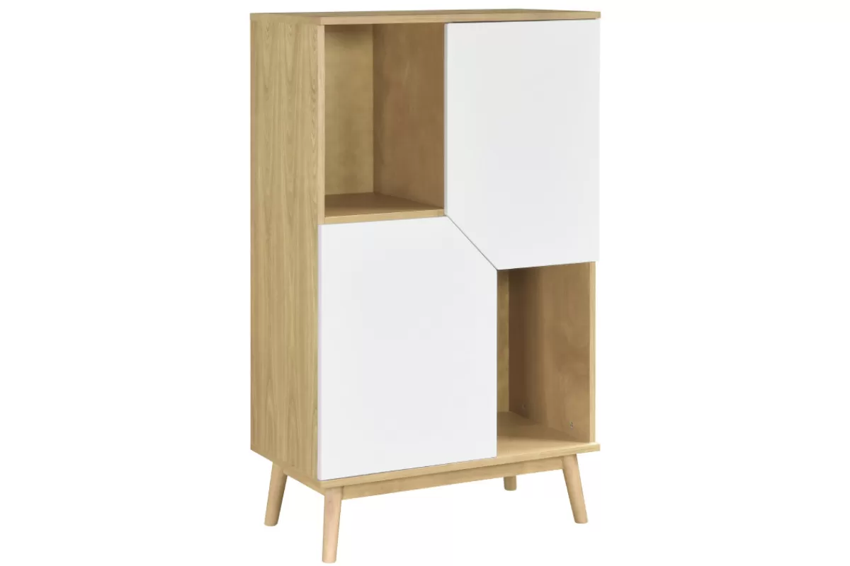 Miliboo Aparadores-Aparador alto nórdico madera clara y blanco 2 puertas TALIA
