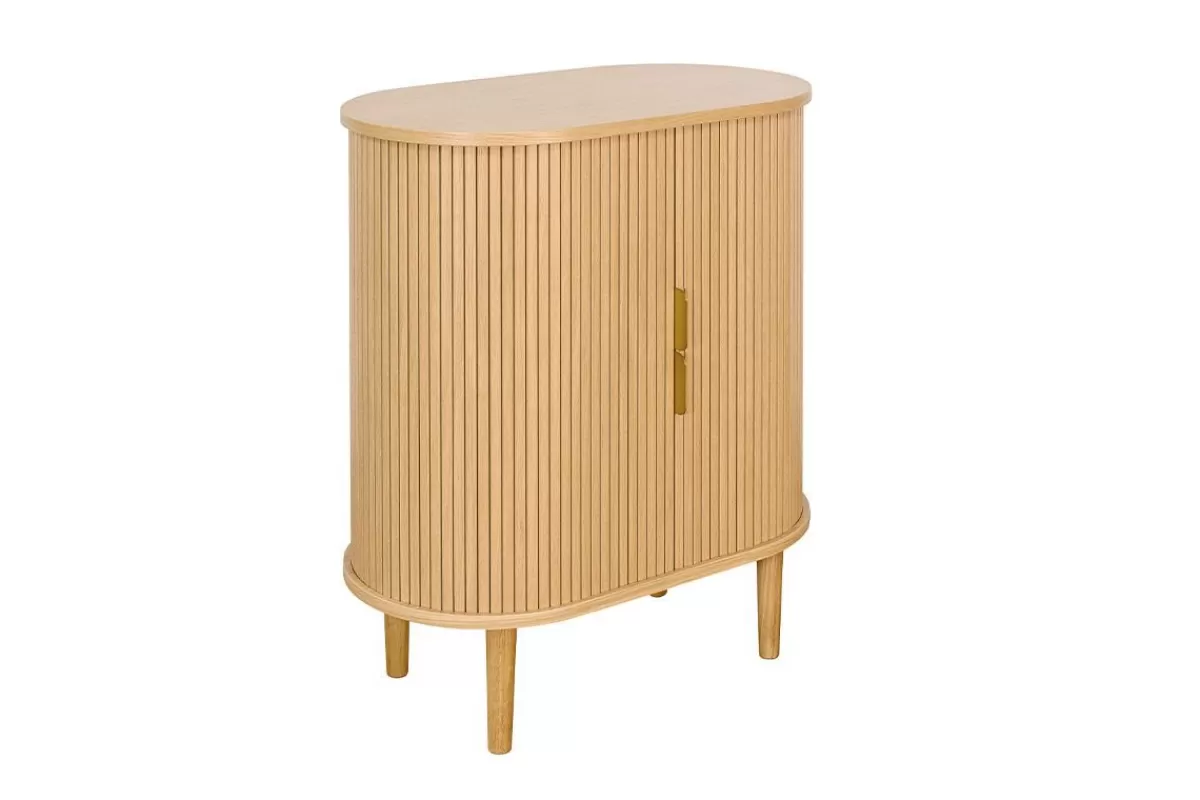 Miliboo Aparadores | Mueble Recibidor-Aparador alto vintage con puertas correderas de madera clara de roble 70 cm - EPIC