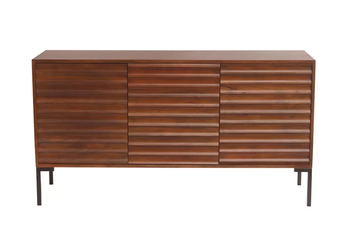 Miliboo Aparadores-Aparador de 3 puertas de madera oscura maciza de mango y metal negro 140 cm ONDA