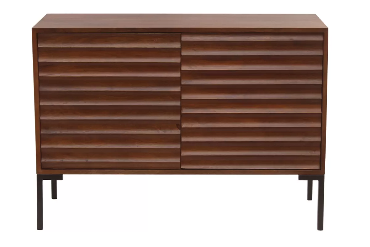 Miliboo Aparadores-Aparador de 2 puertas de madera oscura maciza de mango y metal negro 100 cm ONDA