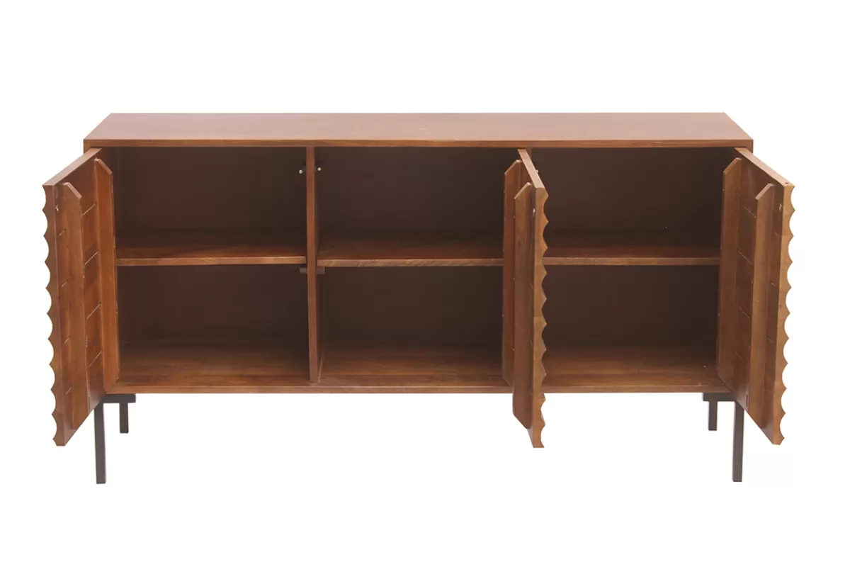 Miliboo Aparadores-Aparador de 3 puertas de madera oscura maciza de mango y metal negro 140 cm ONDA