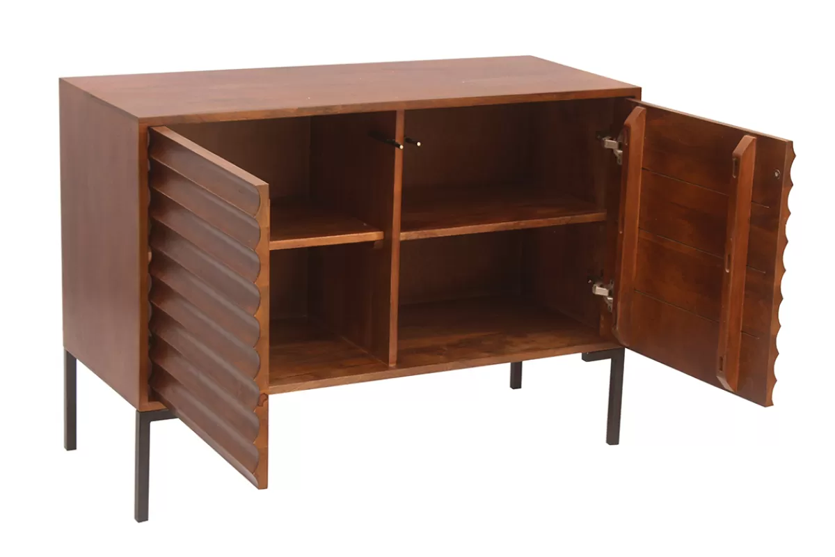 Miliboo Aparadores-Aparador de 2 puertas de madera oscura maciza de mango y metal negro 100 cm ONDA