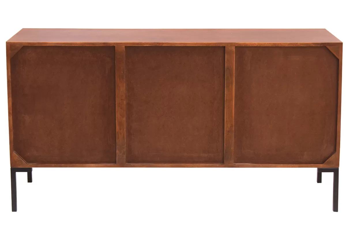 Miliboo Aparadores-Aparador de 3 puertas de madera oscura maciza de mango y metal negro 140 cm ONDA