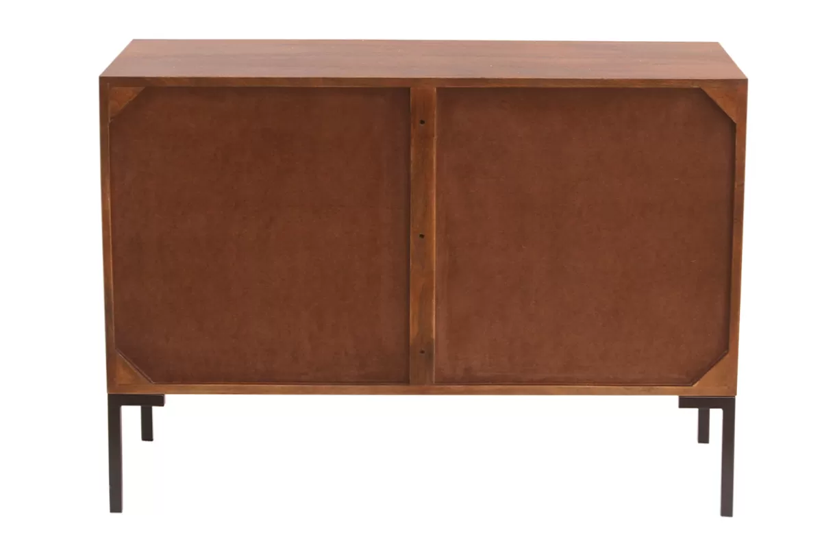 Miliboo Aparadores-Aparador de 2 puertas de madera oscura maciza de mango y metal negro 100 cm ONDA