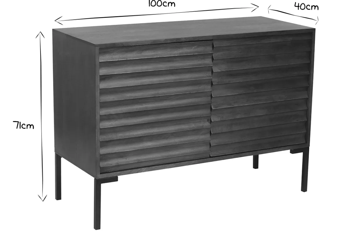 Miliboo Aparadores-Aparador de 2 puertas de madera oscura maciza de mango y metal negro 100 cm ONDA