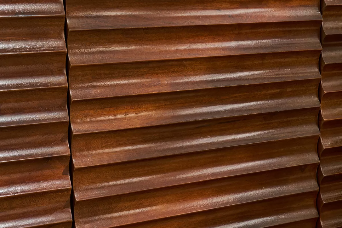 Miliboo Aparadores-Aparador de 3 puertas de madera oscura maciza de mango y metal negro 140 cm ONDA