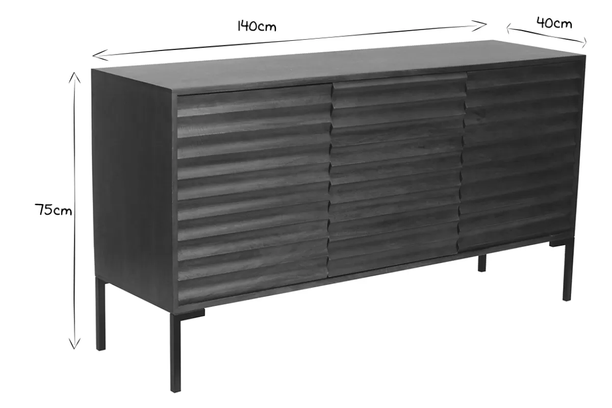 Miliboo Aparadores-Aparador de 3 puertas de madera oscura maciza de mango y metal negro 140 cm ONDA
