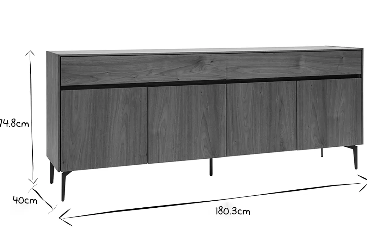 Miliboo Aparadores-Aparador de diseño de contrachapado de nogal 180 cm BLISS