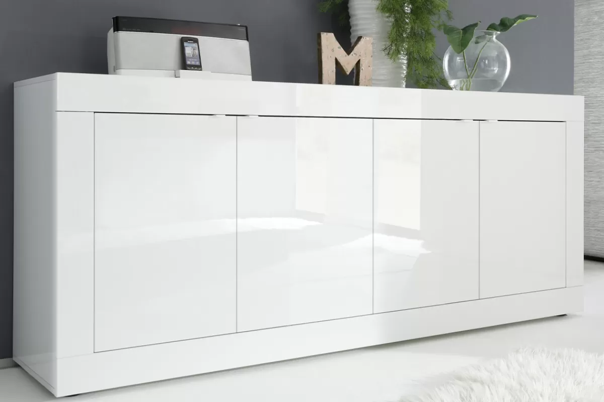 Miliboo Aparadores-Aparador de diseño lacado blanco brillante 4 puertas 207 cm LATTE