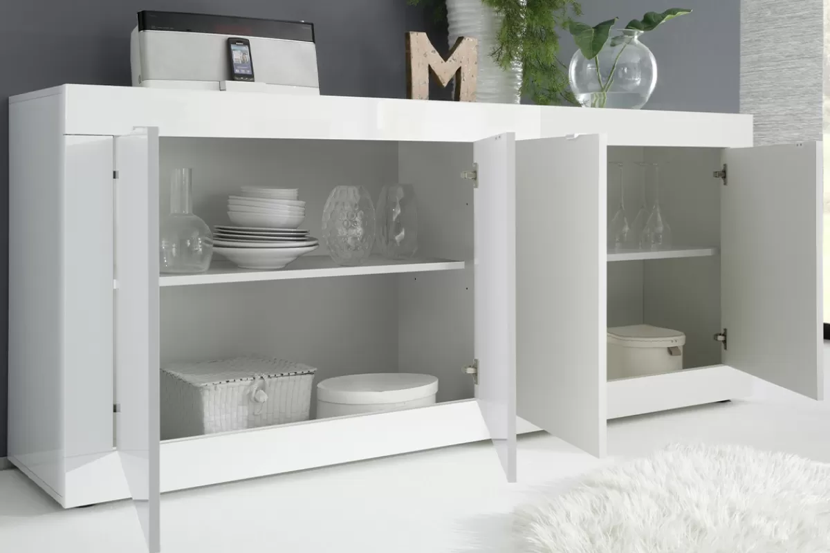 Miliboo Aparadores-Aparador de diseño lacado blanco brillante 4 puertas 207 cm LATTE