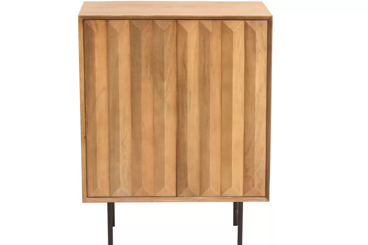 Miliboo Aparadores-Aparador de madera maciza de mango con grabados y metal negro, 2 puertas 70 cm AGRA