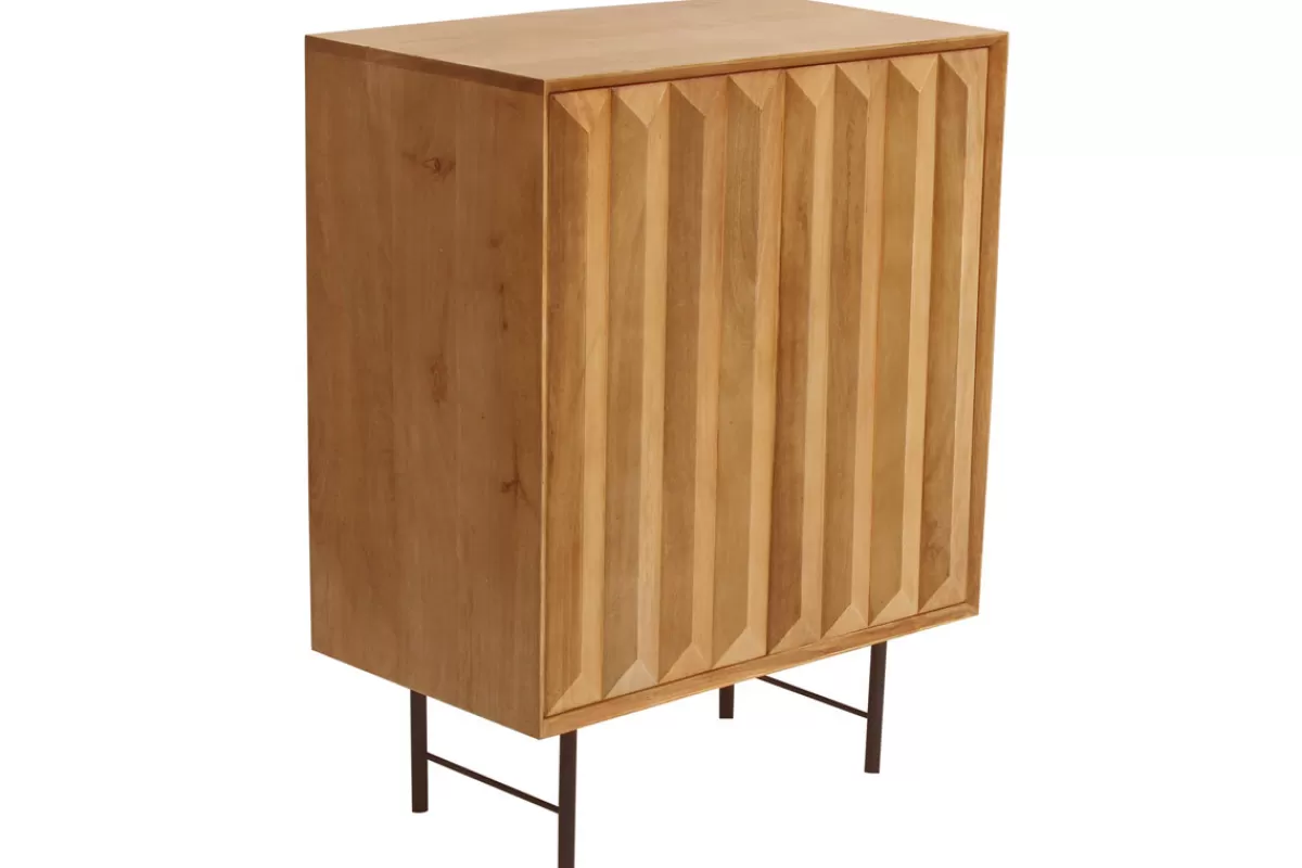 Miliboo Aparadores-Aparador de madera maciza de mango con grabados y metal negro, 2 puertas 70 cm AGRA