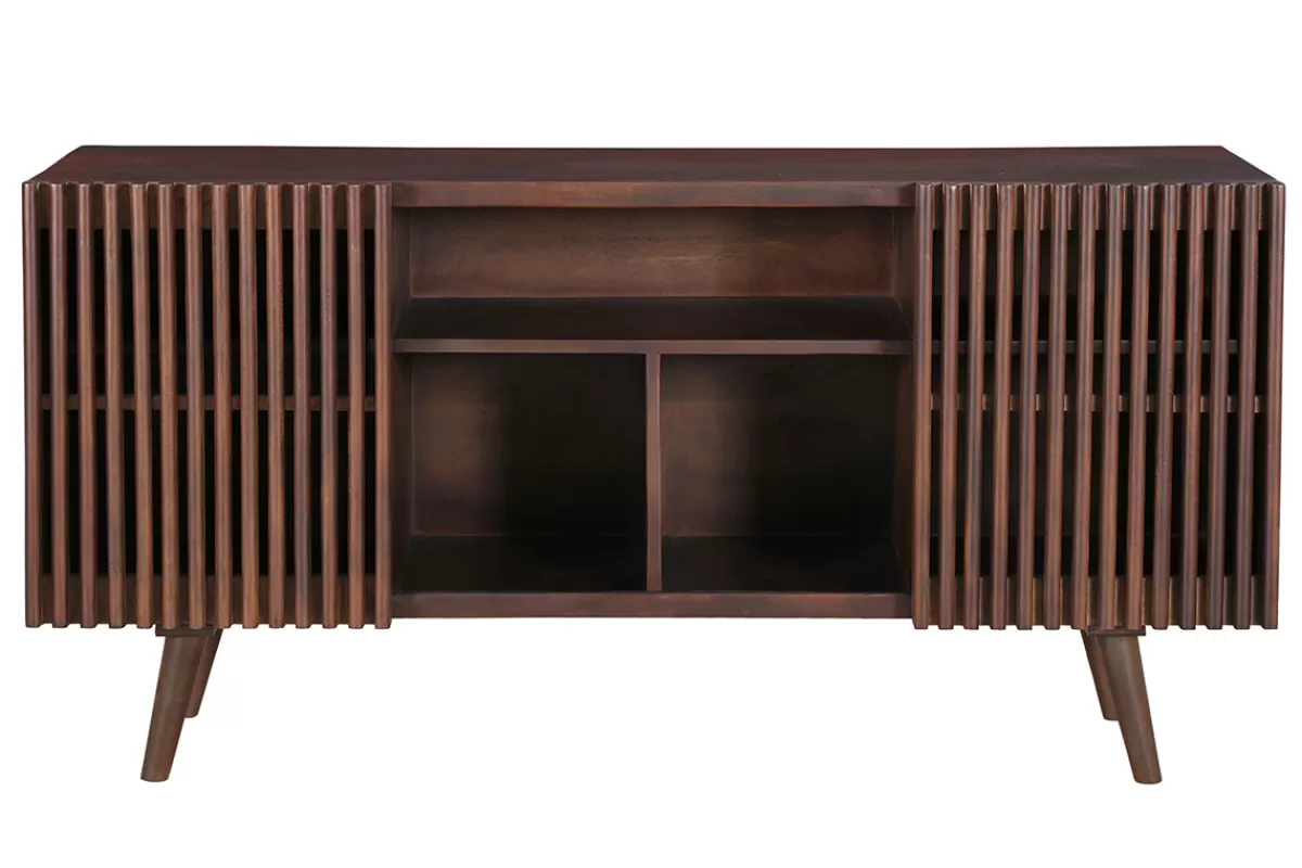 Miliboo Aparadores-Aparador de madera maciza de mango oscuro con 2 puertas correderas 140 cm ALBA