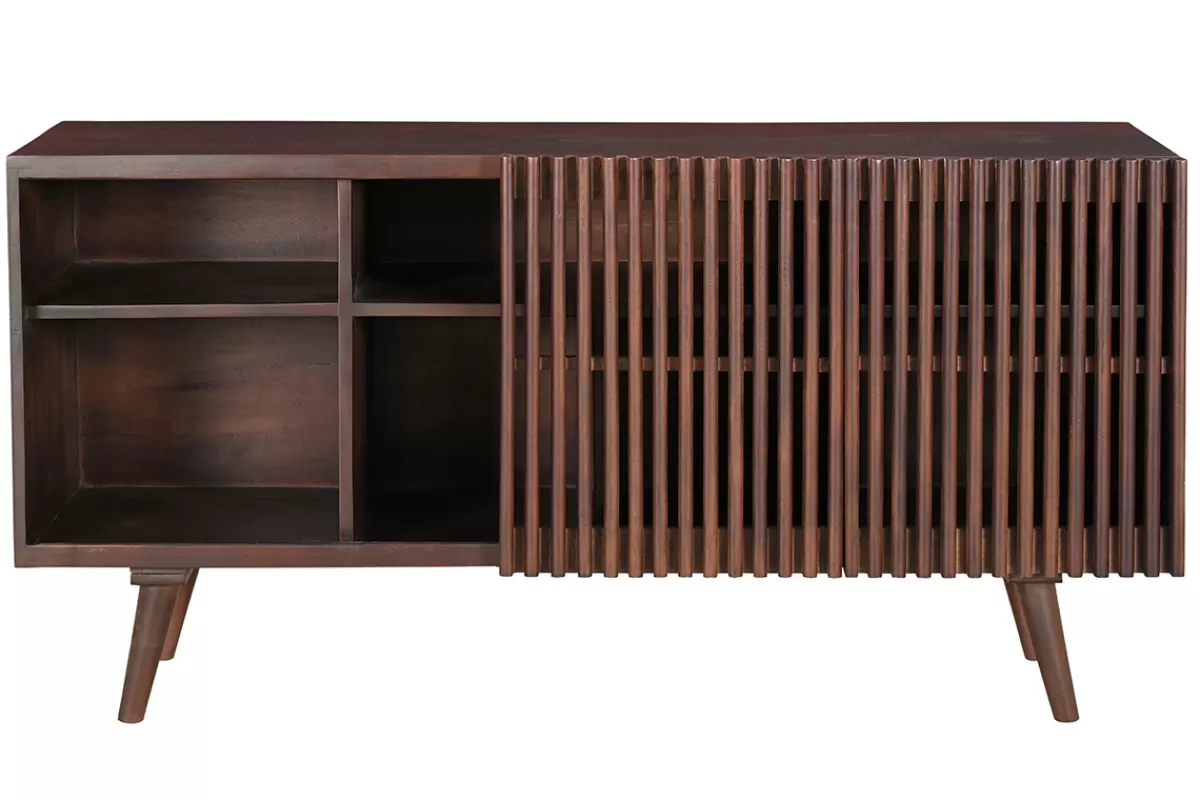 Miliboo Aparadores-Aparador de madera maciza de mango oscuro con 2 puertas correderas 140 cm ALBA