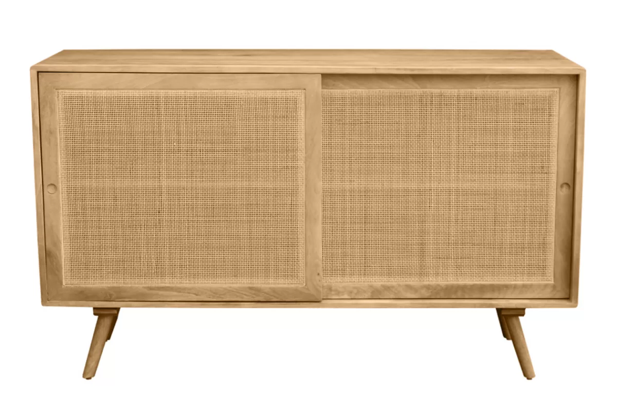 Miliboo Aparadores-Aparador de madera maciza de mango y ratán con 2 puertas correderas 135 cm ACANGE