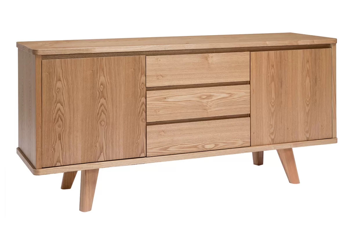 Miliboo Aparadores-Aparador nórdico de fresno con puertas y cajones 160 cm FIFTIES