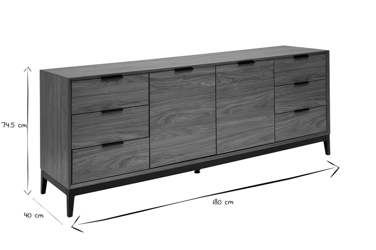 Miliboo Aparadores-Aparador vintage con acabado de madera de nogal oscuro y metal negro con almacenaje 180 cm SARTO