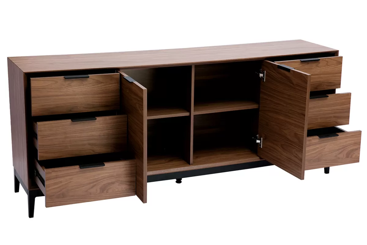 Miliboo Aparadores-Aparador vintage con acabado de madera de nogal oscuro y metal negro con almacenaje 180 cm SARTO