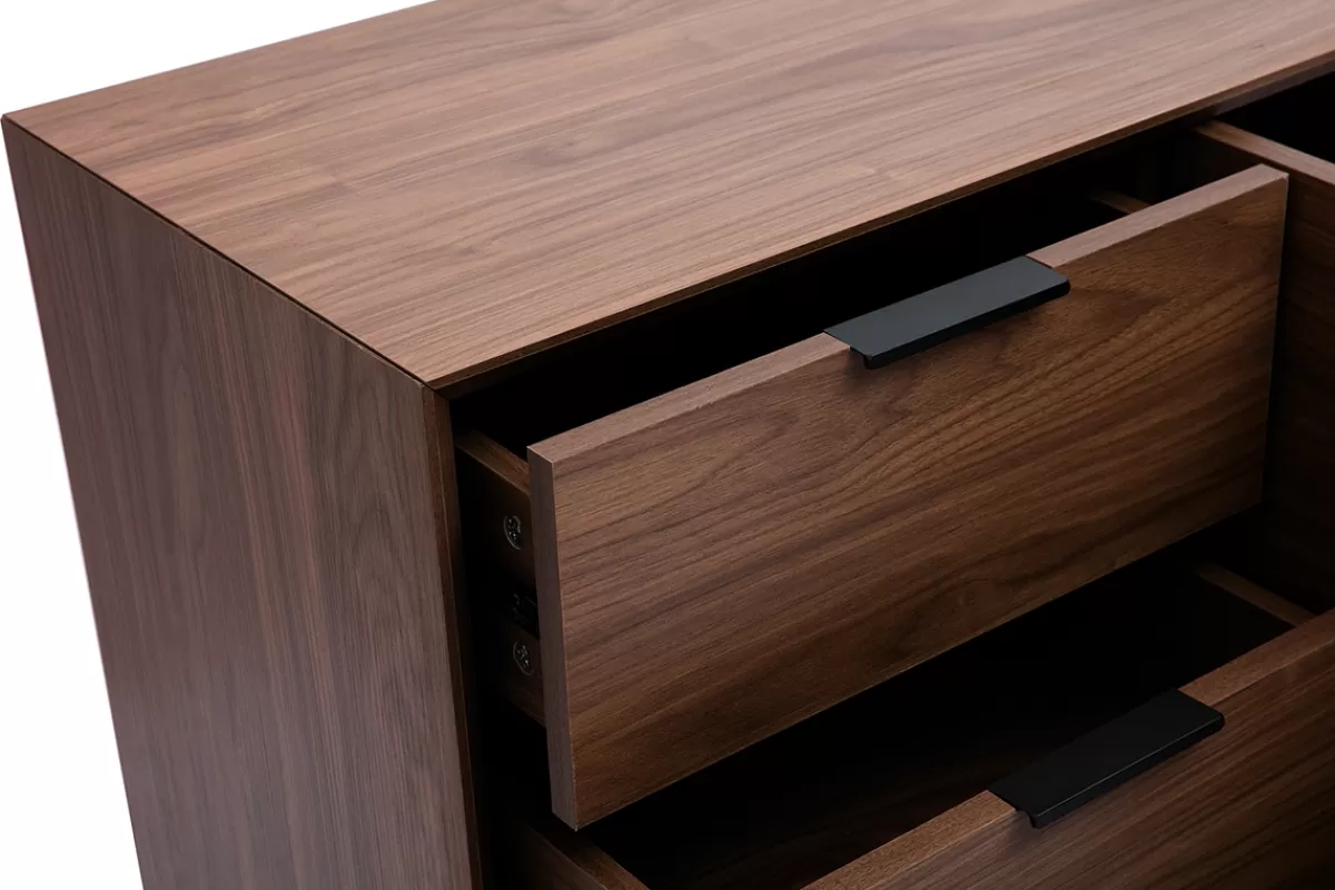 Miliboo Aparadores-Aparador vintage con acabado de madera de nogal oscuro y metal negro con almacenaje 180 cm SARTO