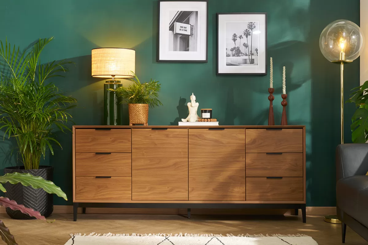 Miliboo Aparadores-Aparador vintage con acabado de madera de nogal oscuro y metal negro con almacenaje 180 cm SARTO