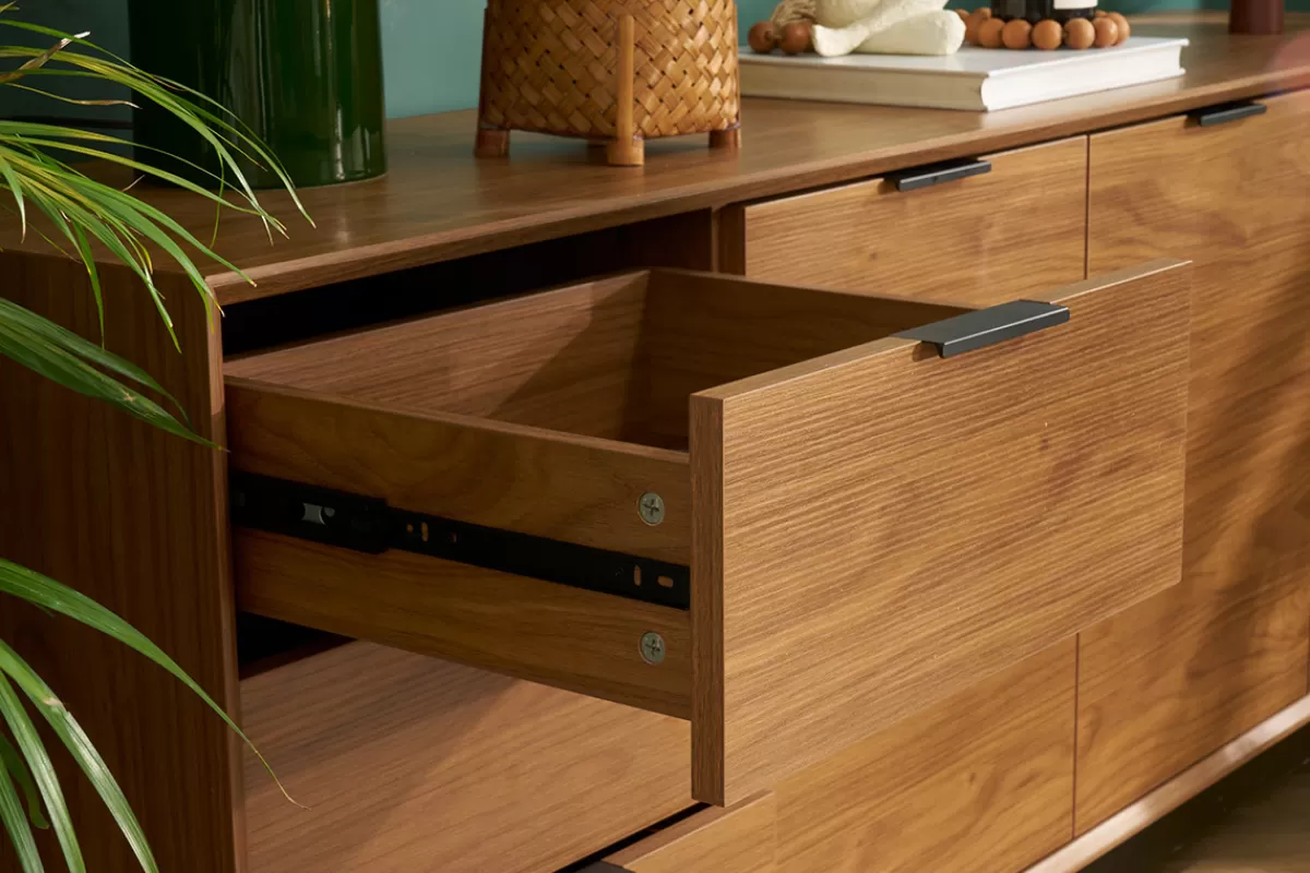 Miliboo Aparadores-Aparador vintage con acabado de madera de nogal oscuro y metal negro con almacenaje 180 cm SARTO