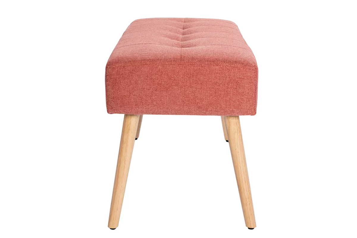 Miliboo Bancos | Mueble Recibidor-Banco capitoné de tela efecto aterciopelado texturizado terracota y madera clara 95 cm GUESTA
