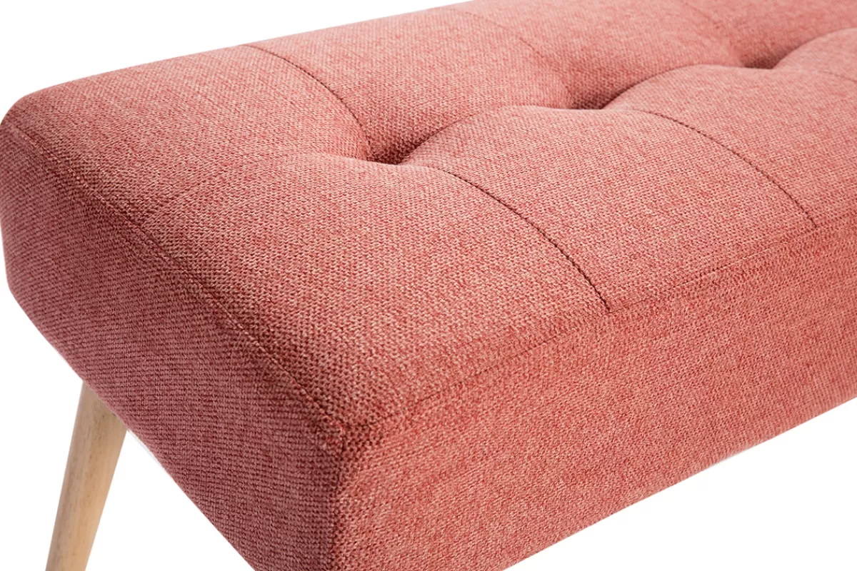 Miliboo Bancos | Mueble Recibidor-Banco capitoné de tela efecto aterciopelado texturizado terracota y madera clara 95 cm GUESTA