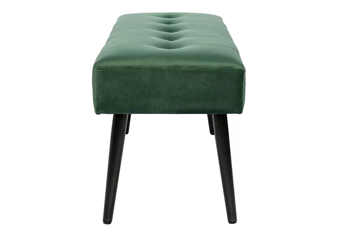 Miliboo Bancos | Mueble Recibidor-Banco de diseño capitoné de terciopelo verde oscuro y metal negro 95 cm GUESTA
