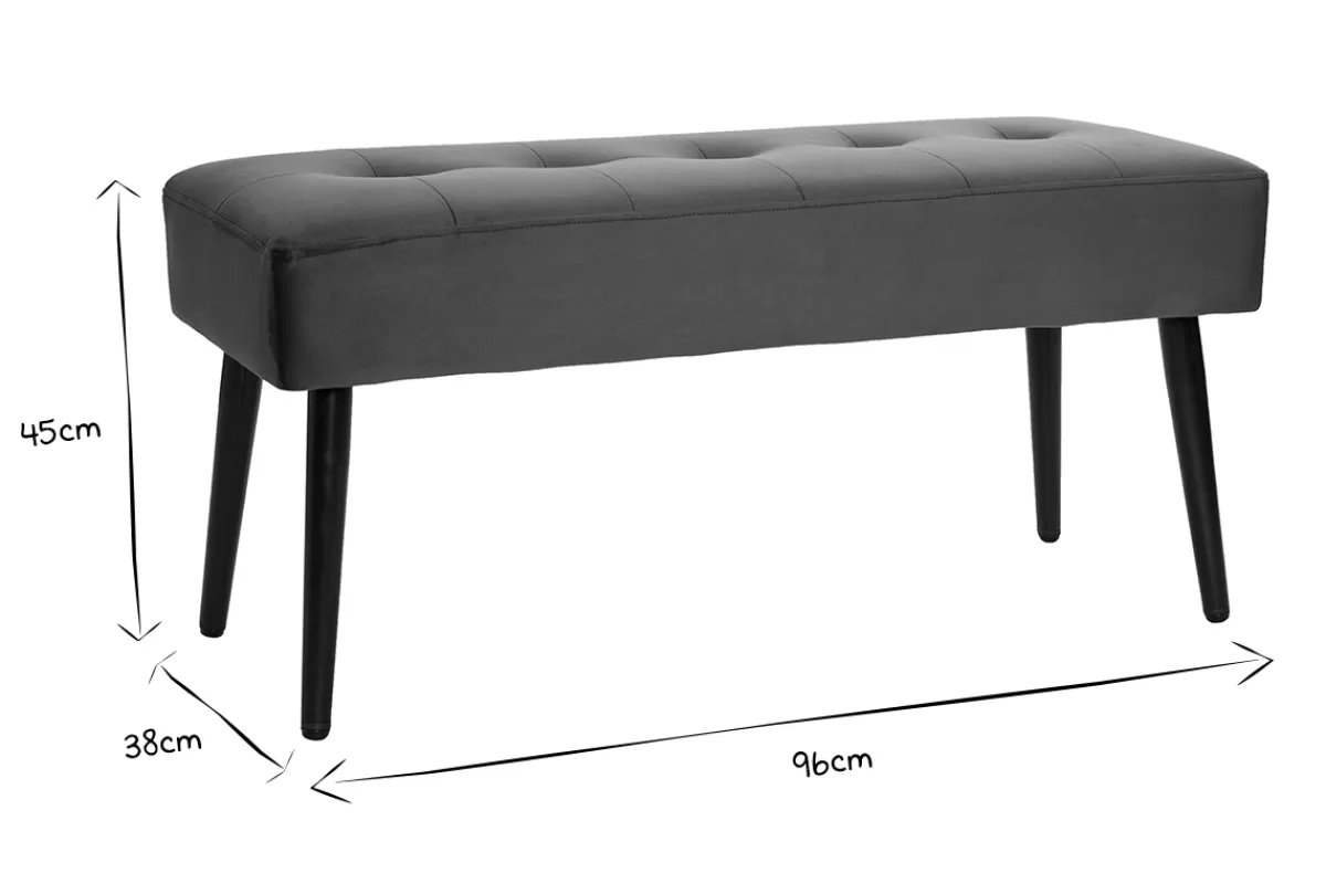 Miliboo Bancos | Mueble Recibidor-Banco de diseño capitoné de terciopelo verde oscuro y metal negro 95 cm GUESTA