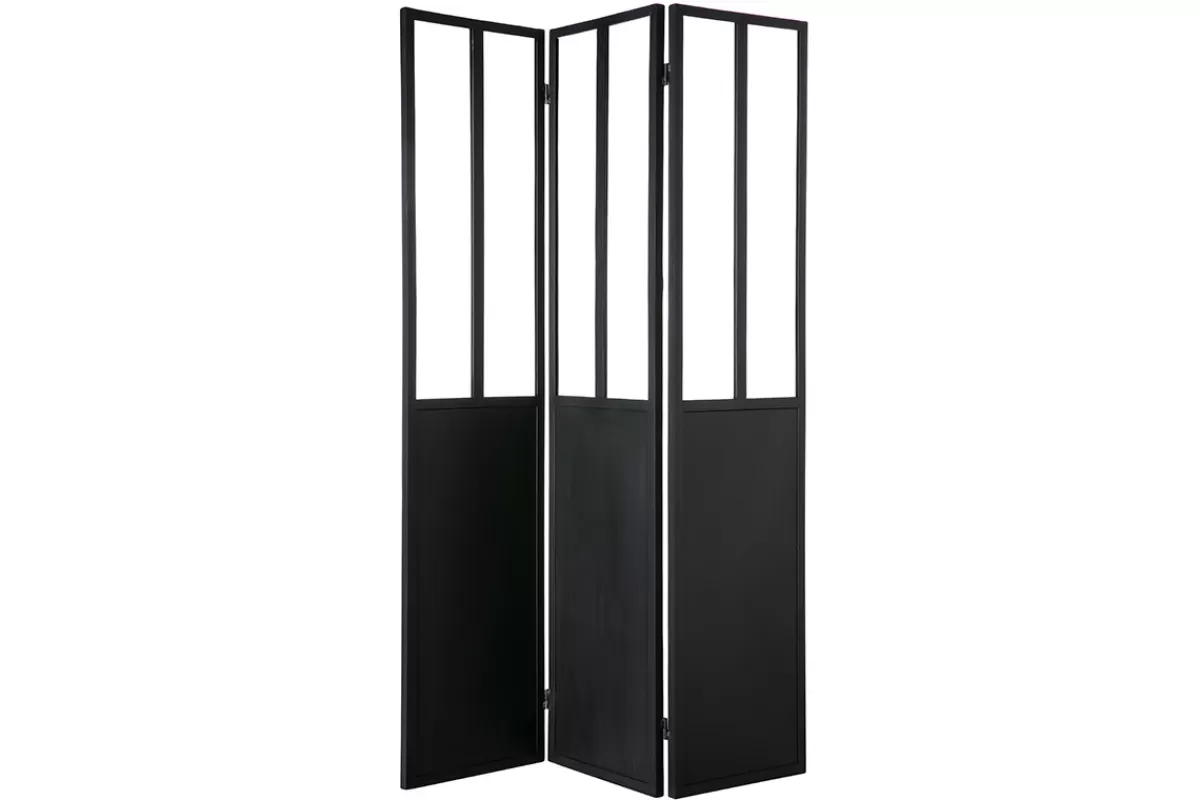 Miliboo Biombo-Biombo en metal negro y cristal 3 paneles RACK