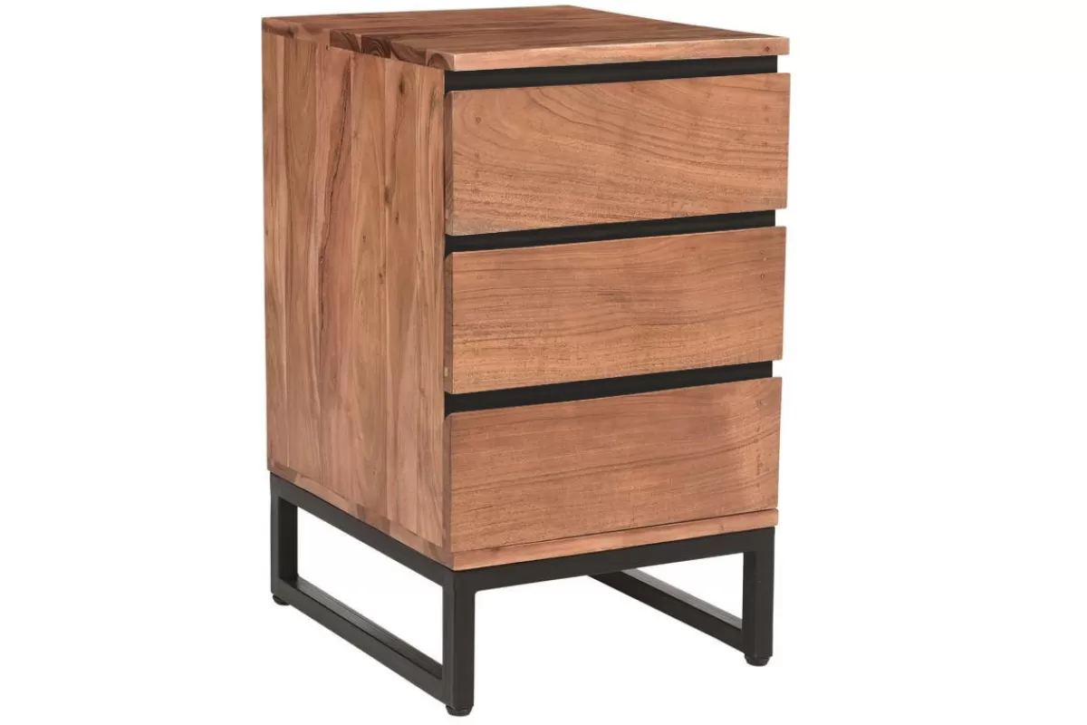 Miliboo Almacenaje Oficina-Cajonera de escritorio con 3 cajones de acacia maciza y metal HOORN