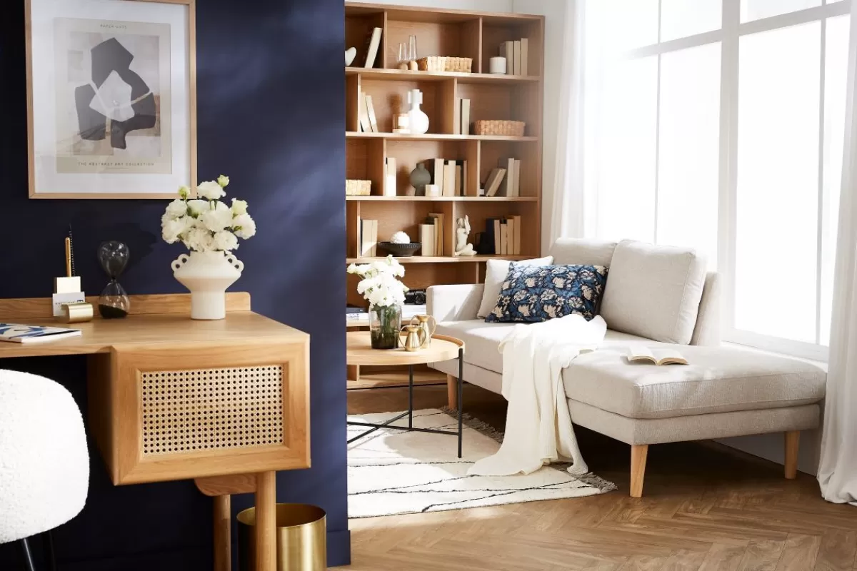 Miliboo Sofá De Diseño-Chaise longue de tejido efecto aterciopelado texturizado beige 190 cm BERTILLE