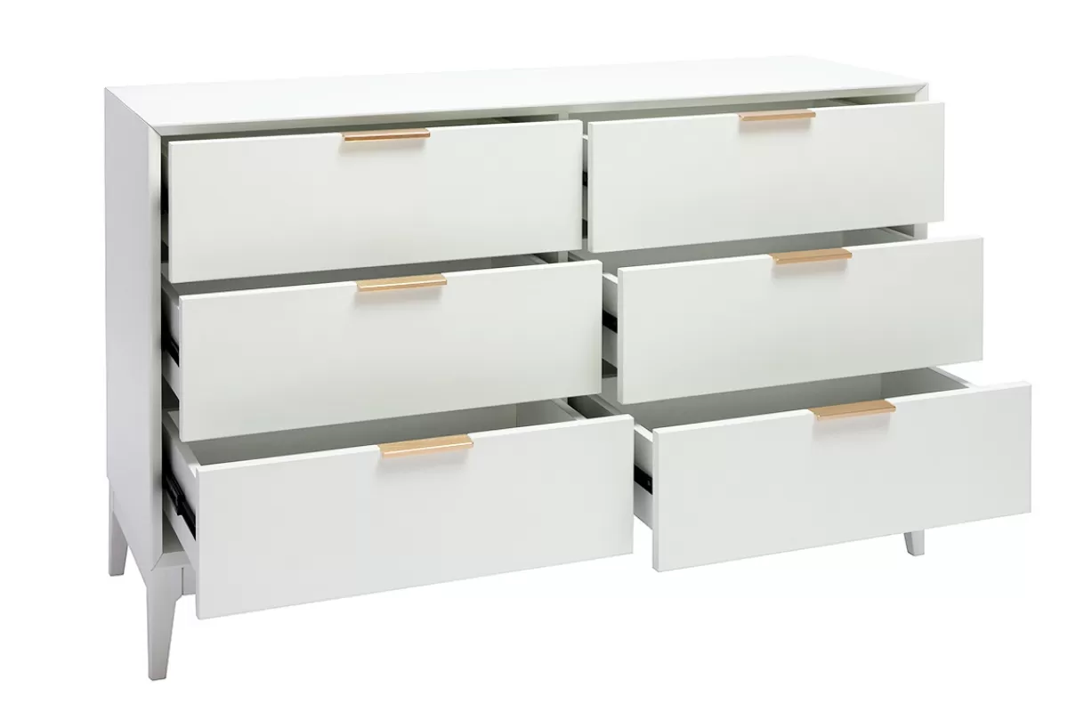 Miliboo Cómodas | Cómodas-Cómoda blanca mate y metal dorado 6 cajones L120 cm GIANA