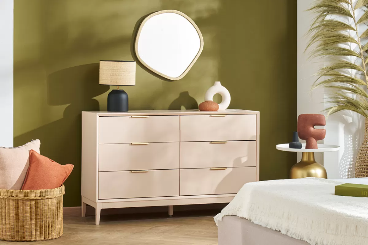 Miliboo Cómodas | Cómodas-Cómoda blanca mate y metal dorado 6 cajones L120 cm GIANA