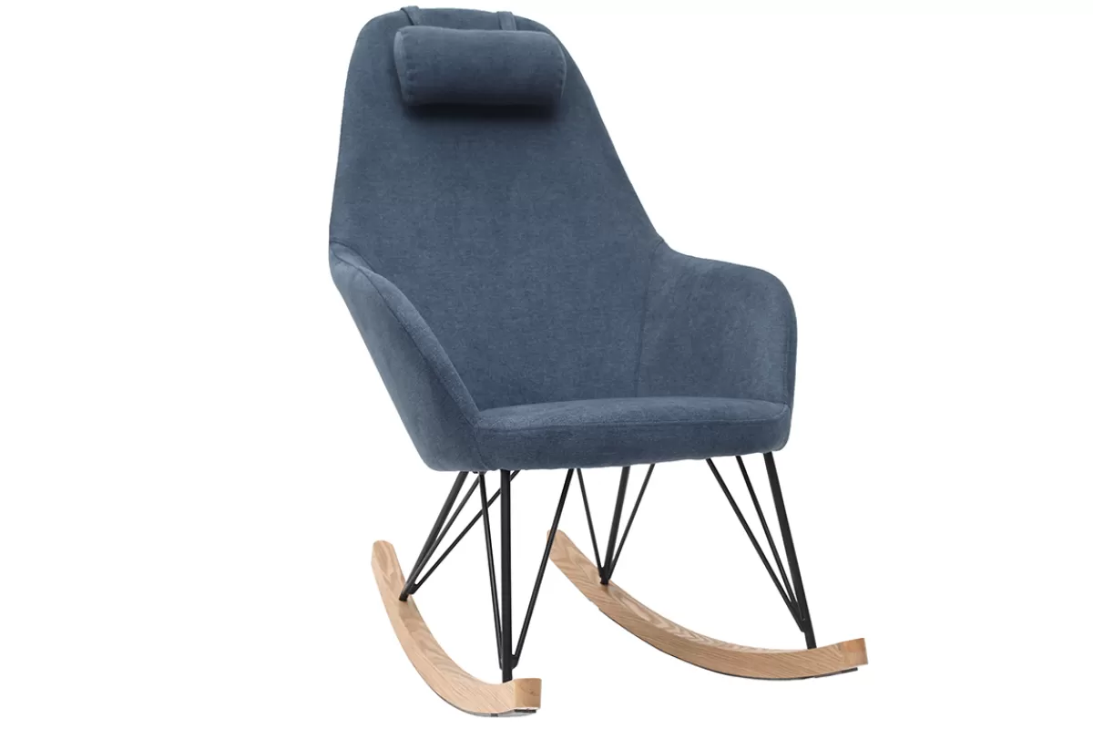 Miliboo Mecedoras | Sillón-Mecedora terciopelo azul patas metal y madera JHENE