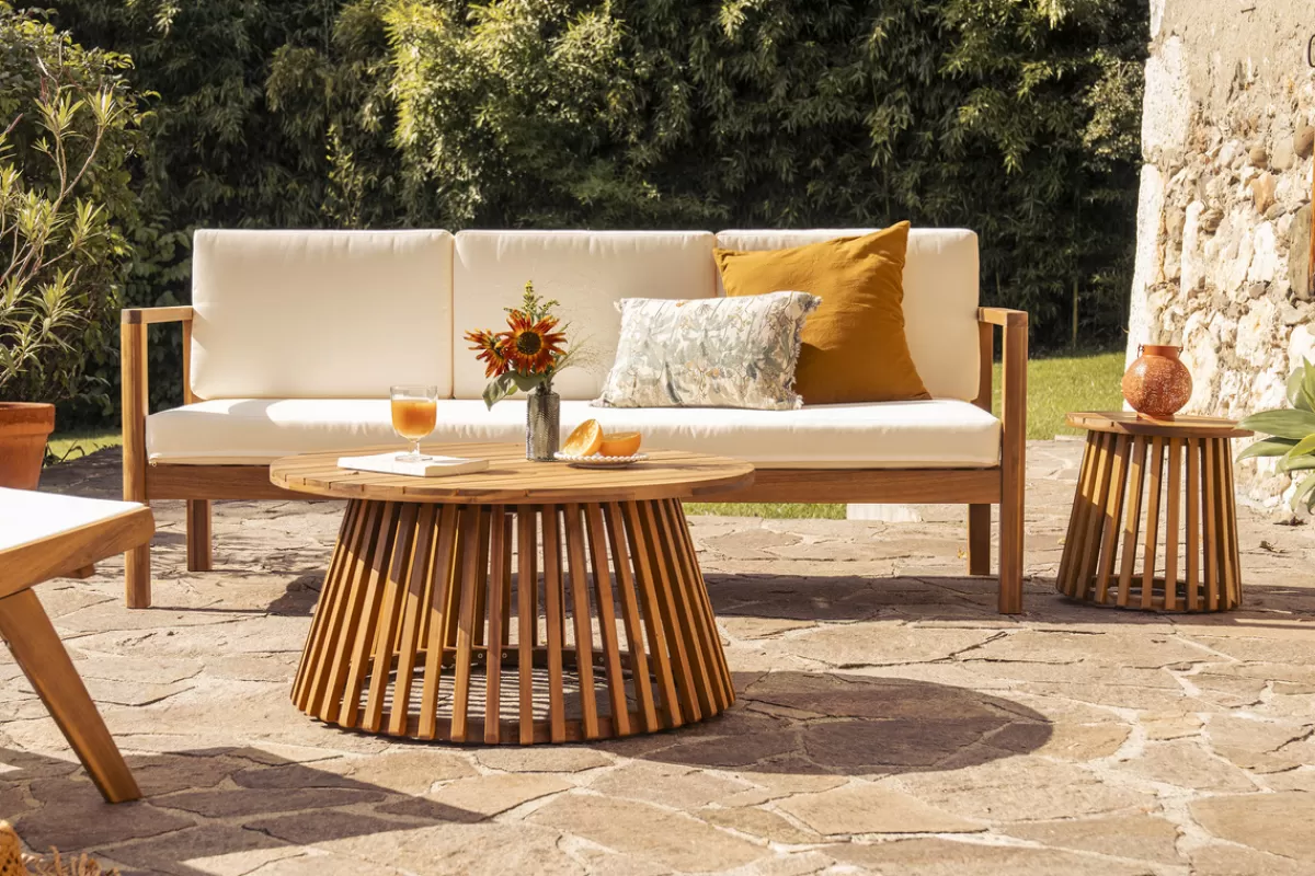 Miliboo Mesas De Salón | Mesa De Jardín-Mesa de centro de jardín redonda de madera maciza 80 cm - NASSAU