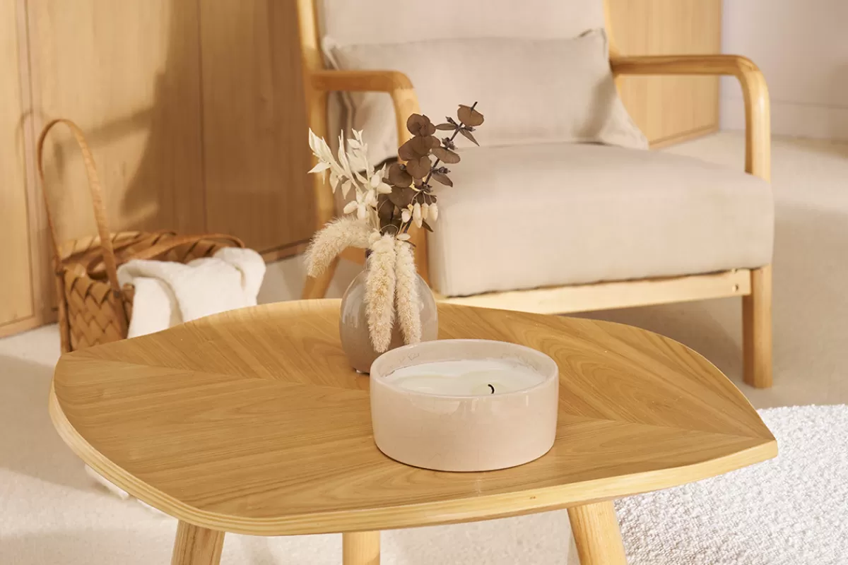 Miliboo Mesas De Salón | Mesilla Auxiliar-Mesa de centro madera en forma de hoja L60 cm PHYLL