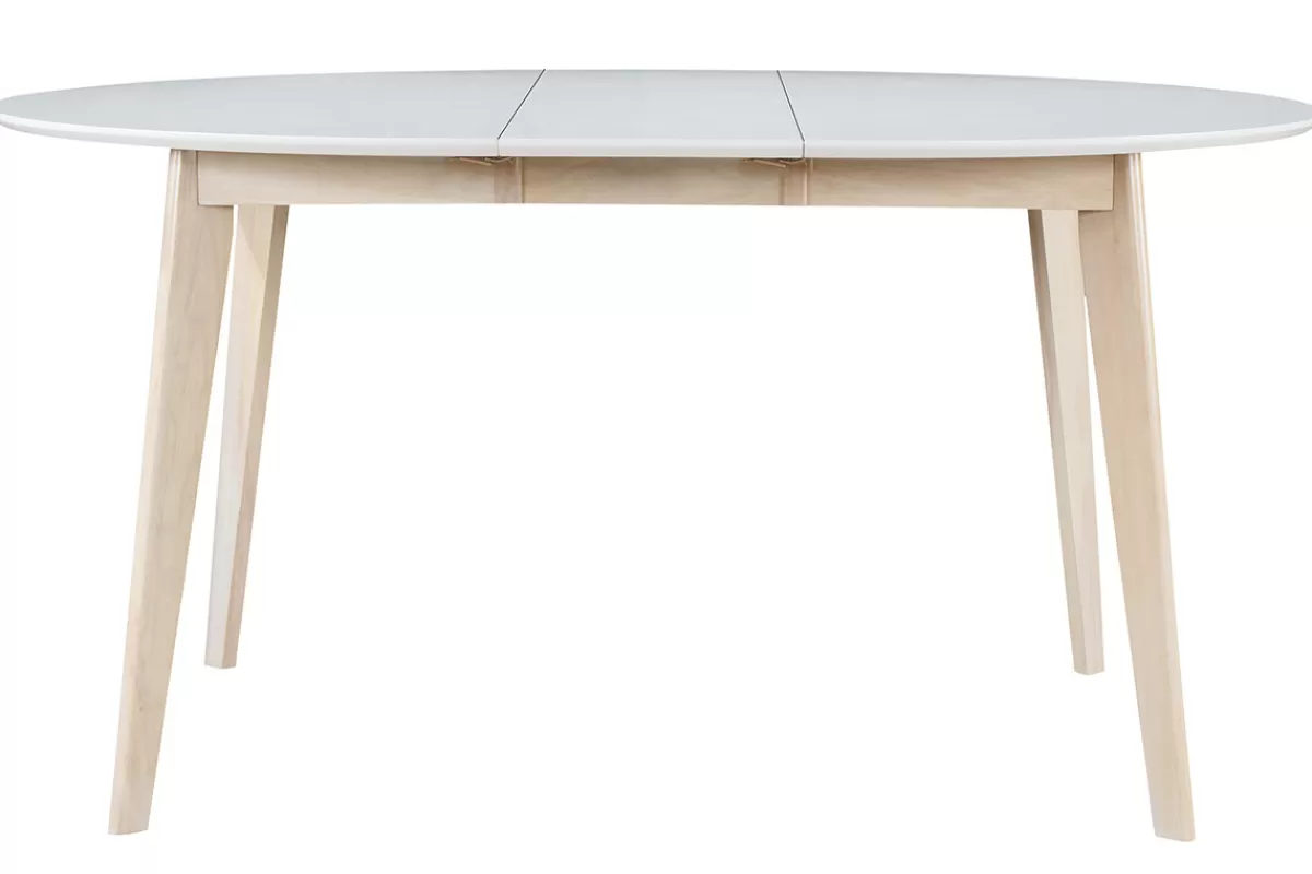 Miliboo Mesa De Comedor Fija | Mesa Extensible-Mesa de comedor diseño redonda extensible blanca y madera L120-150 LEENA