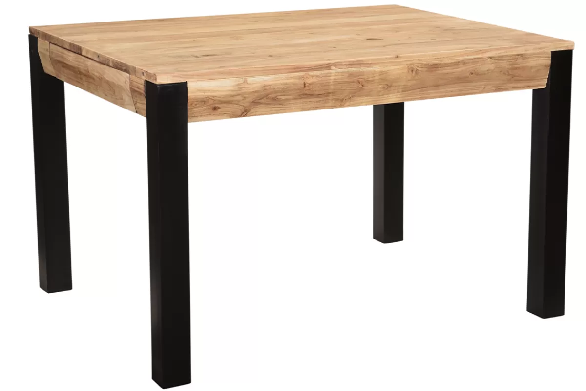 Miliboo Mesa De Comedor Fija | Mesa Extensible-Mesa de comedor extensible en acacia maciza y metal negro L120-210 cm TRAP