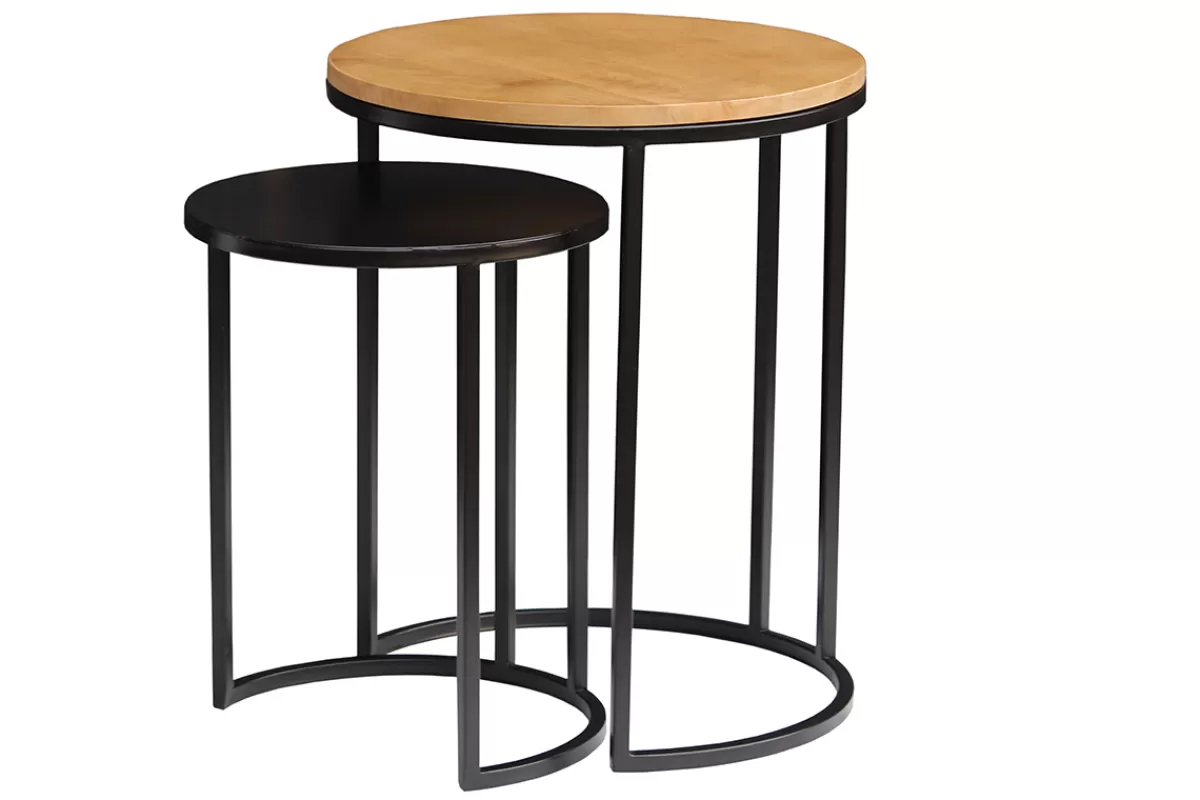 Miliboo Mesilla Auxiliar-Mesas nido auxiliares de madera de mango maciza y metal negro TAHL