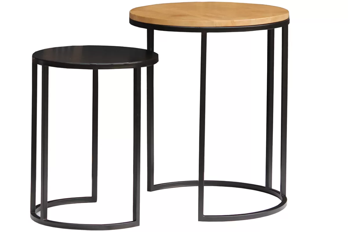 Miliboo Mesilla Auxiliar-Mesas nido auxiliares de madera de mango maciza y metal negro TAHL