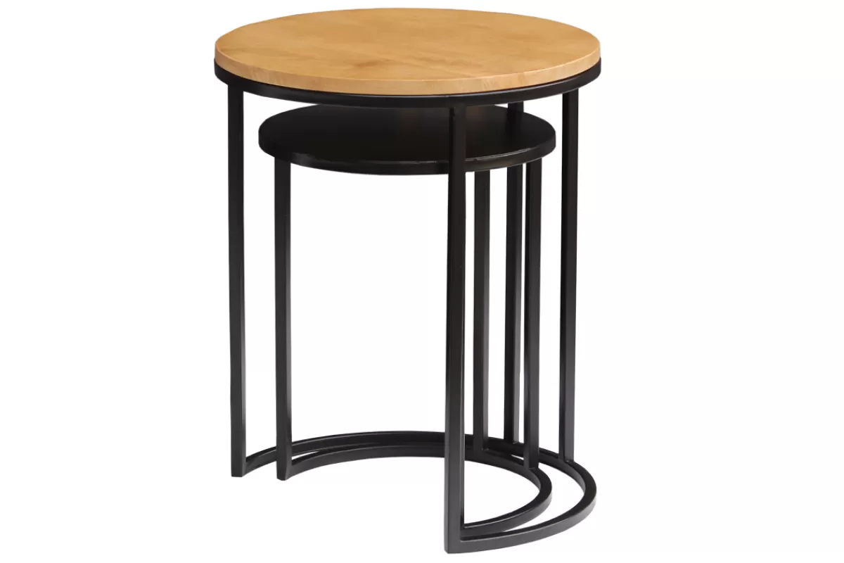 Miliboo Mesilla Auxiliar-Mesas nido auxiliares de madera de mango maciza y metal negro TAHL